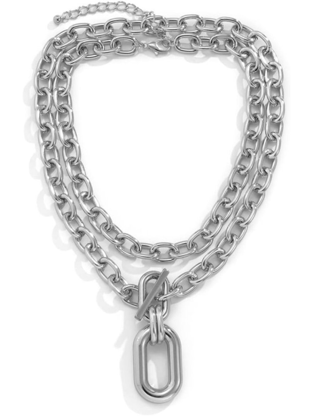 Women's Silver Paperclip Link Pendant Layered Chain Choker Necklace Jewelry
